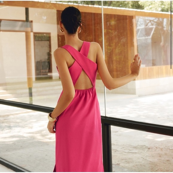 Elegant Pink Maxi Dress Criss Cross Backless Sleeveless Party Dress Small - Picture 3 of 5